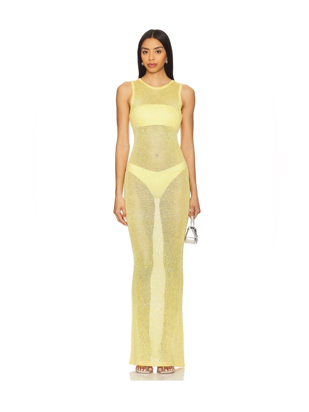 Revolve Sheer Yellow Knit Maxi Dress